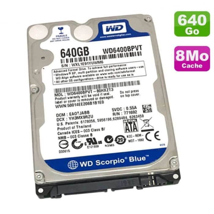 Disque Dur 640Go SATA 2.5- WD Scorpio Blue WD6400BPVT-80HXZT3 PC Portable
