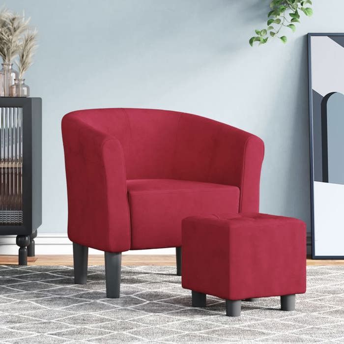 chic fauteuil salon moderne fauteuil cabriolet avec repose-pied rouge bordeaux velours design7741
