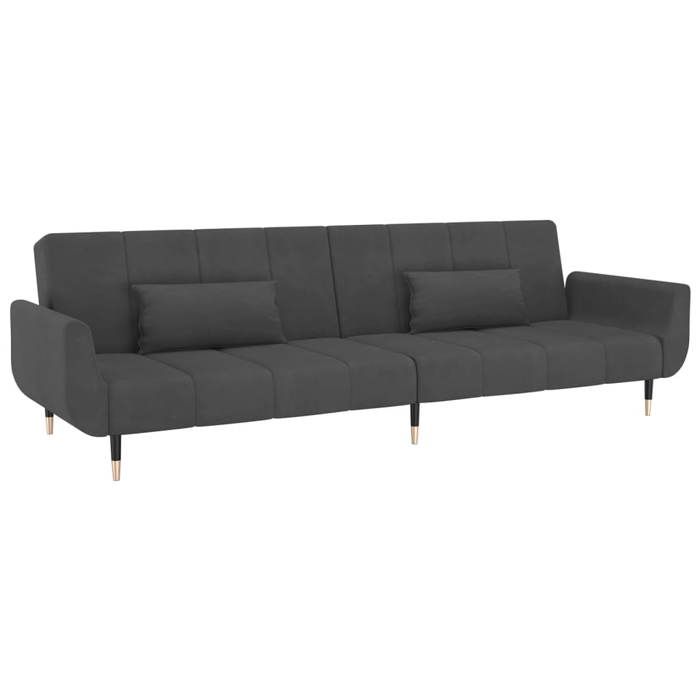 Canapé-lit 2 places - HELLOSHOP26 - Convertible - Velours gris foncé - Dossier réglable - Cadre bois & pieds métal