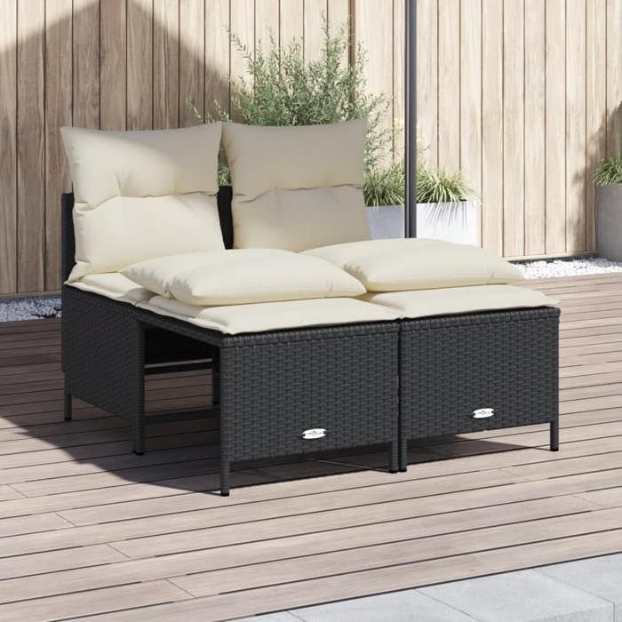 vidaXL Salon de jardin 4 pcs avec coussins noir résine tressée ensemble de canapés dextérieur salon de jardin ensemble 368371