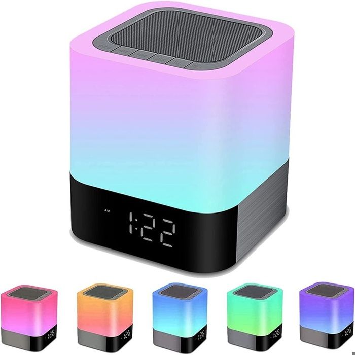 Haut-parleur Bluetooth avec lampe de chevet lumineuse réveil tactile à intensité variable LED RVB à couleur changeante