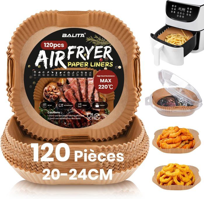Papiers Cuisson Pour Air Fryer - 130 Pièces 22x14 Cm - Antiadhésifs, Résistants à La Chaleur (220°C) - Pour Friteuse Sans Huile 4,7L à 7,3L