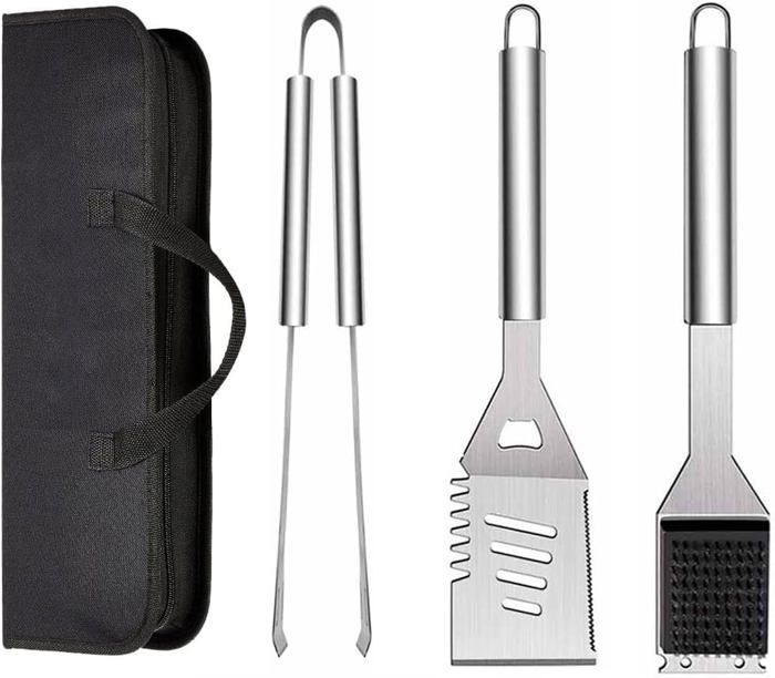 Set Ustensiles Barbecue 6 Pièces Acier Inoxydable - Spatule, Pince, Fourchette + Sac | Outdoor Et Cuisine