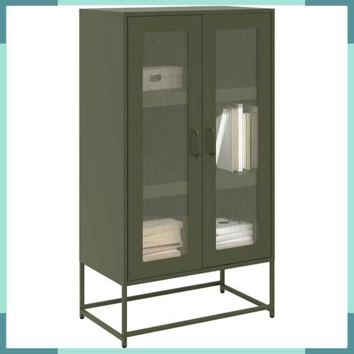 ASHATA Buffet haut vert olive 68x39x123 cm acier -FHE853360