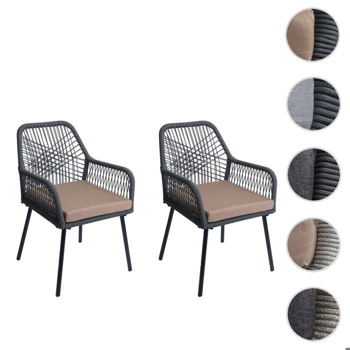 MCW Lot de 2 chaises de jardin MCW-O12 aluminium corde tressée anthracite housse taupe