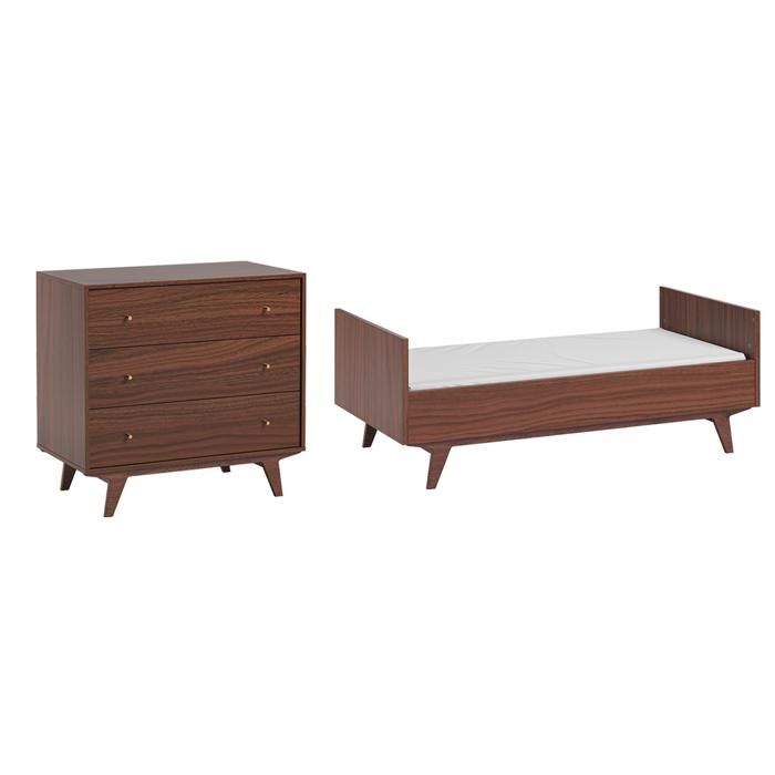 Lit et Commode 3 tiroirs Vox - Mid - 144 x 75 x 90cm - Bois