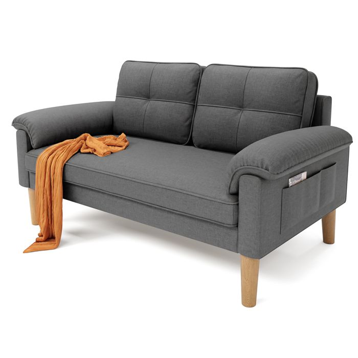 Canapé 2 Places - Bealife Canapé Scandinave - 2 Coussins - 2 Accoudoirs - Tissu - Bois - Salon - Chambre - 144 x 77 x 77 cm