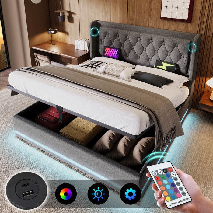 Lit rembourré, 140 x 200 cm, lit avec sommier à lattes (sans matelas Lit rembourré, 140 x 200 cm, lit avec sommier à lattes (sans matelas