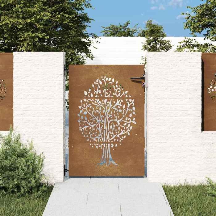 Portail de jardin-Portillon de jardin 85x150 cm acier corten conception de larbre