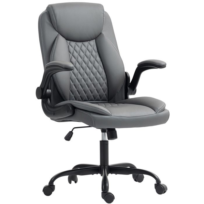 Fauteuil de bureau - HOMCOM - accoudoirs relevables hauteur réglable fonction de bascule - polyuréthane - 65x67x100-110cm - gris Fauteuil de bureau - HOMCOM - accoudoirs relevables hauteur réglable fonction de bascule - polyuréthane - 65x67x100-110cm - gris