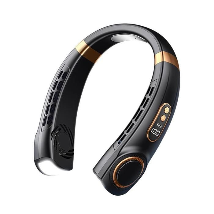 Ventilateur de Cou Portable -BYTELIKE - Rechargeable - 5 Vitesses Écran LED Lumières Ambiance Multicolore - 4000mAh - Noir - Bytelike