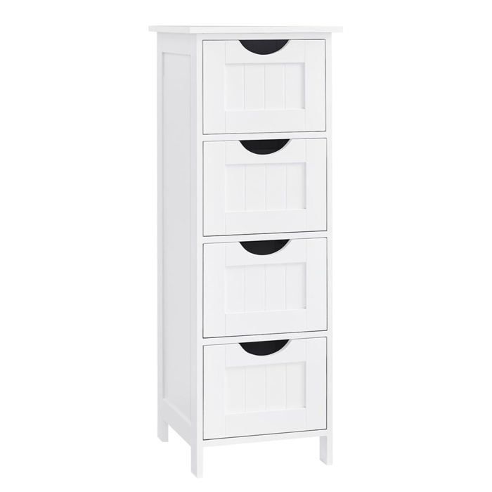 Meuble de salle de bain sur pieds meuble de rangement avec 4 tiroirs 30 x 30 x 82 cm pour salon cuisine et couloir blanc 12_0006505