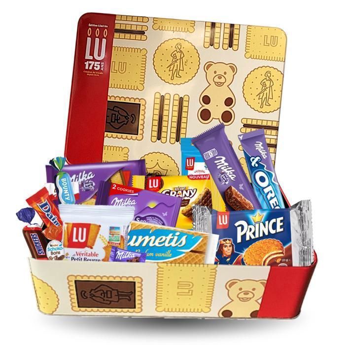 Boîte à biscuits LU garnie : Coffret gourmand avec 20 Biscuits Individuels & 30 Mini-Chocolats  Edition collector en métal