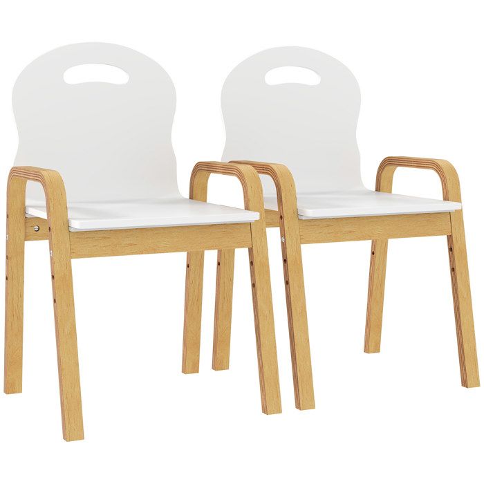 Lot de 2 chaises pour enfants - AIYAPLAY - réglables en hauteur - accoudoirs - bois massif - 39x34x61 5cm - blanc Lot de 2 chaises pour enfants - AIYAPLAY - réglables en hauteur - accoudoirs - bois massif - 39x34x61 5cm - blanc