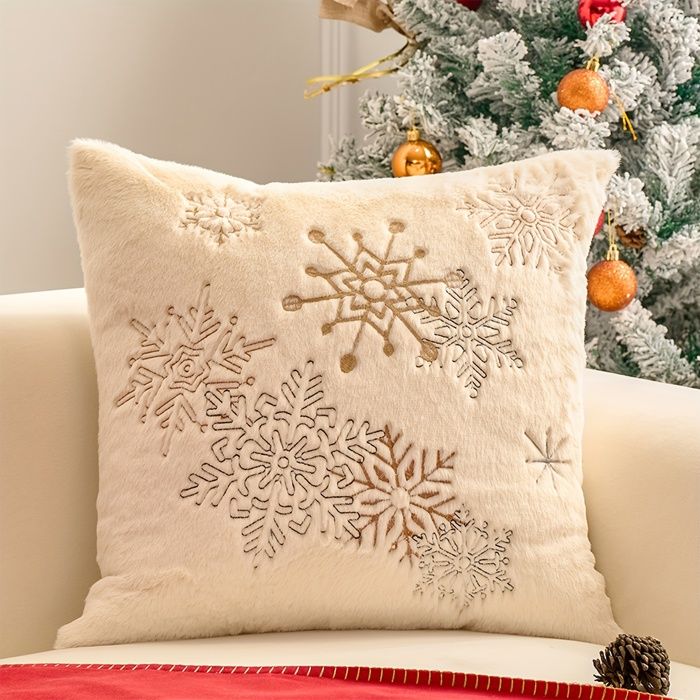 Lot De 4 Housses De Coussin Noël En Lin – Motif Cerf & Flocons De Neige 40x40 Cm, Décoration Salon Ou Chambre