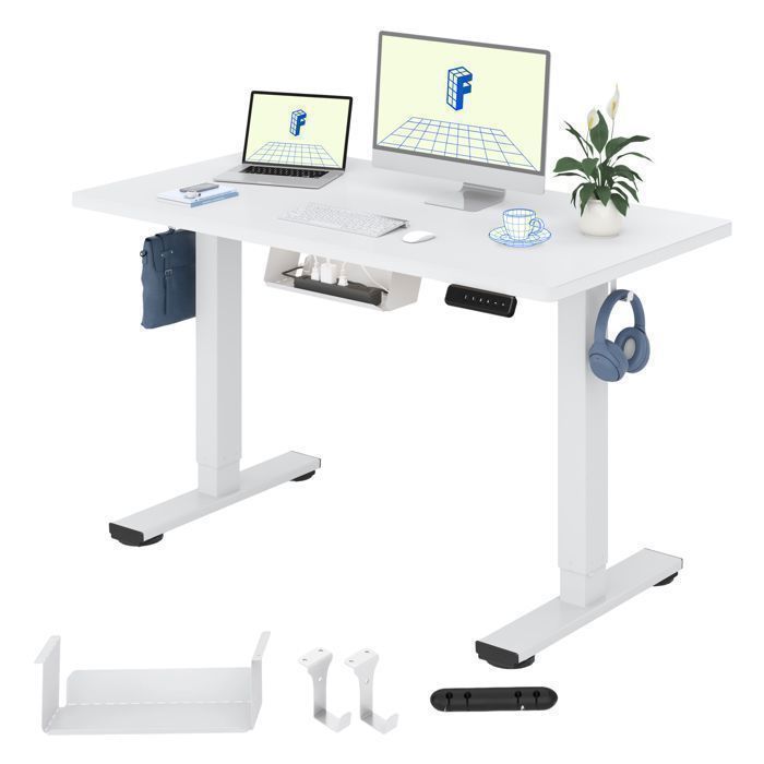 FlexiSpot Bureau Assis Debout Plateau de Une Pièce 120*60 Bureau Réglable en Hauteur Électrique Fonctions Mémoires Blanc
