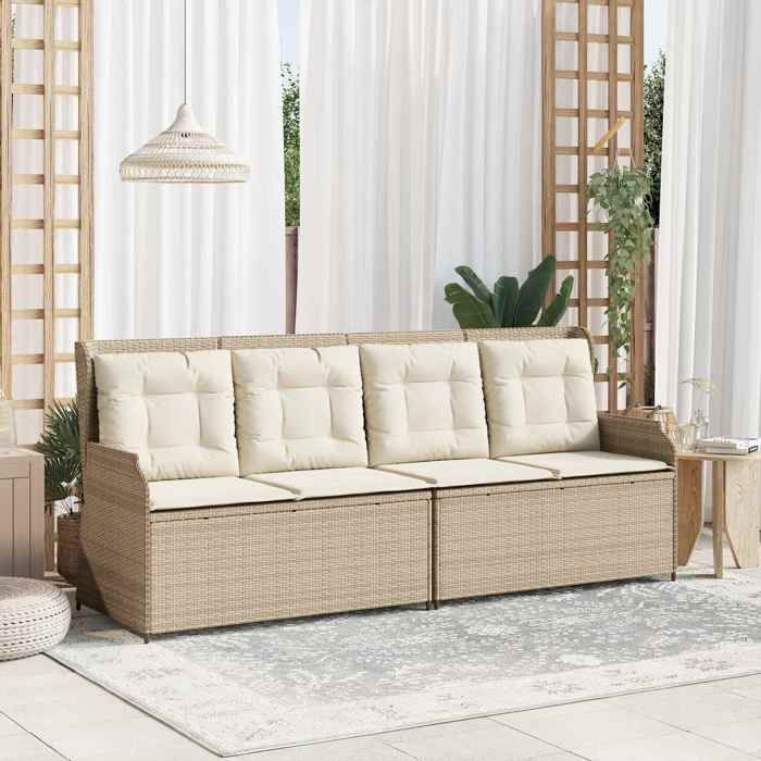 Vidaxl Banc de jardin - Beige, résine tressée - vue 2