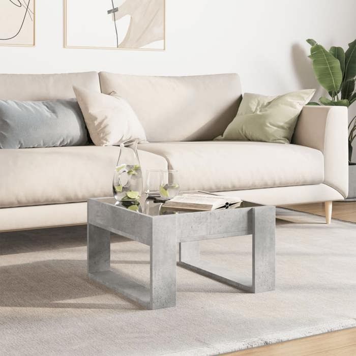 Table basse avec LED - vidaXL - Gris béton - 50x53x30 cm - Bois dingénierie et verre - Capacité totale 30 kg - LED RVB