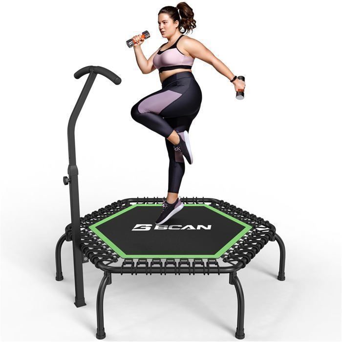 Trampoline 122cm - FED FITNESS - à élastiques/ressortsMAX 250 kgpoignée réglable- Débutant à confirmé