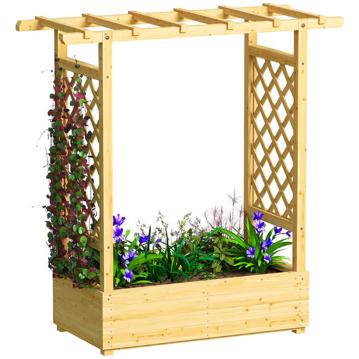 Jardinière surélevée - Outsunny - avec treillis latéral et supérieur trous de drainage - pour plantes grimpantes - bois naturel