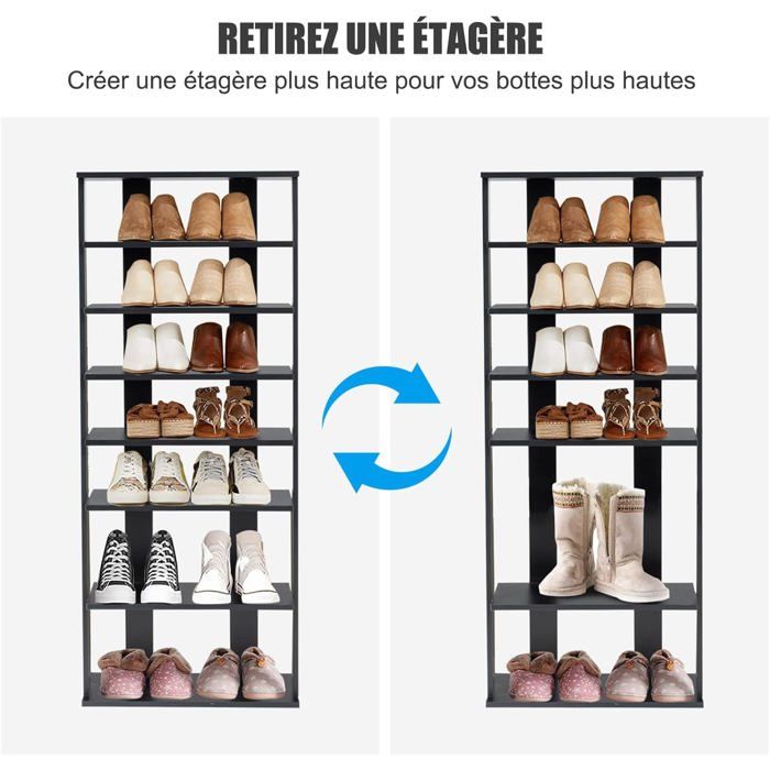 GIANTEX Étagère à Chaussures 7 Niveaux avec Différentes Hauteurs Meuble à Chaussures Multifonction avec Base Carrée 45x25x110 cm