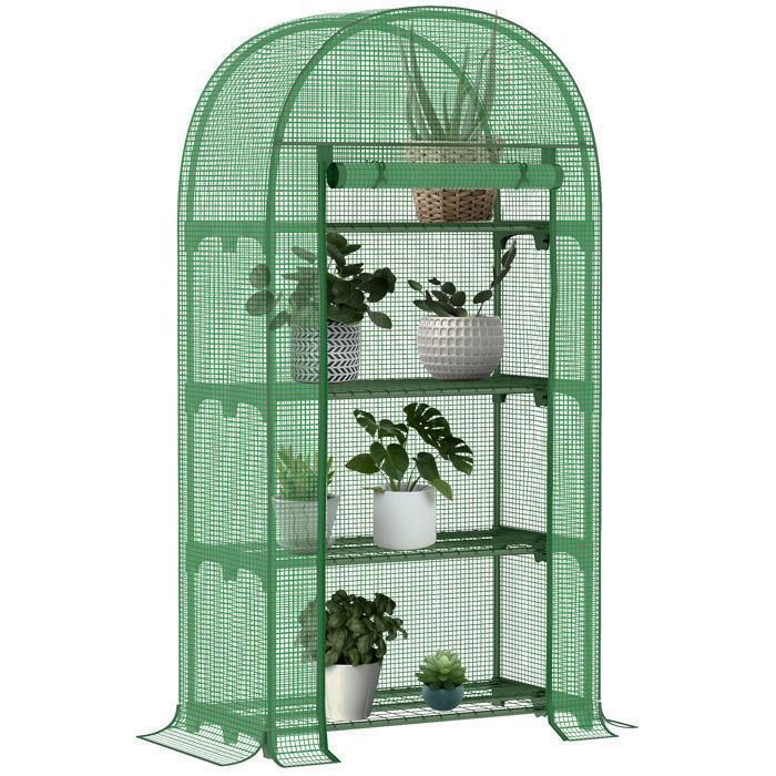 Serre de jardin serre de balcon résistante aux UV porte enroulable 4 étagères couverture en PE 80 x 49 x 160 cm vert