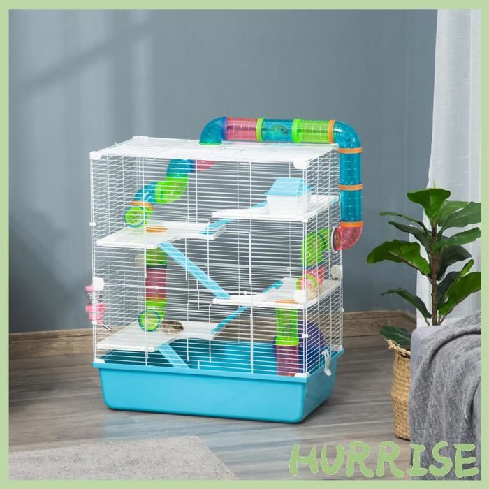 Cocosity Grande Cage Pour Hamsters Cage Pour Rongeur 5 Niveaux Avec Tunnels Abreuvoir Roue Maisonnette Échelles Dim. 59L X 36L X 6