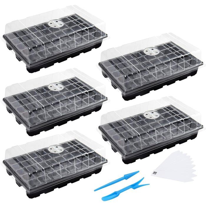 Plateaux de semis propagateurs pour plantes de serre lot de 5 propagateurs en guirlande avec couvercles 200 alvéoles