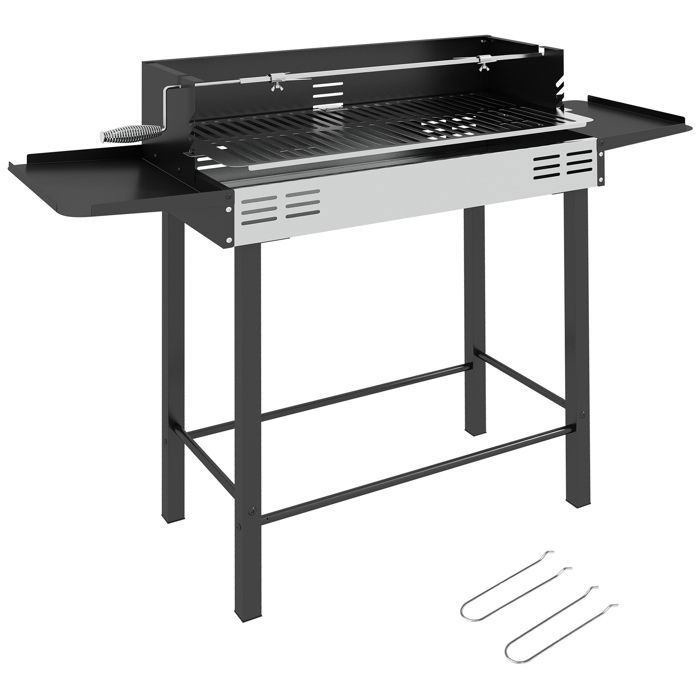 Barbecue charbon de bois BBQ - Outsunny - grille de gril à 3 niveaux et étagères latérales pliables - 118 x 32 x 90 cm - noir