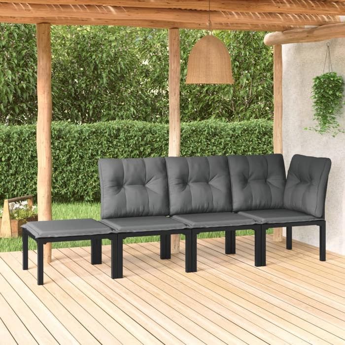 VIDAXL Salon bas de jardin (4 pcs) - ANTI-UV - noir et gris résine tressée 62x62x68 cm M8848