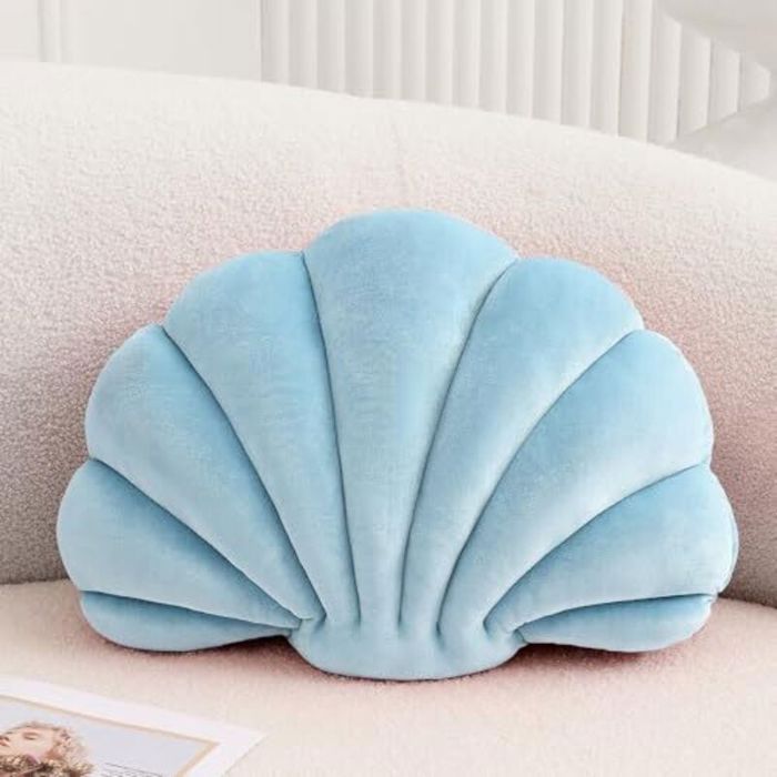 Coussin décoratif coquillage - Velours doux 3D Remplissage coton PP - Décoration salon et chambre - Bleu 46x33 cm
