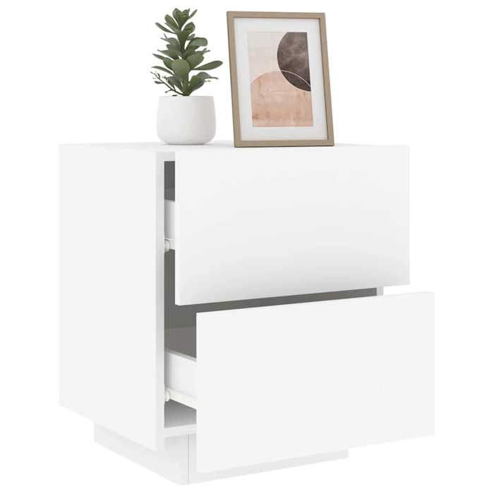 Tables de lit Moderne CHIC Armoires de chevet - Pour chambre - et lumières LED - 2pcs blanc bois dingénierie CC1412