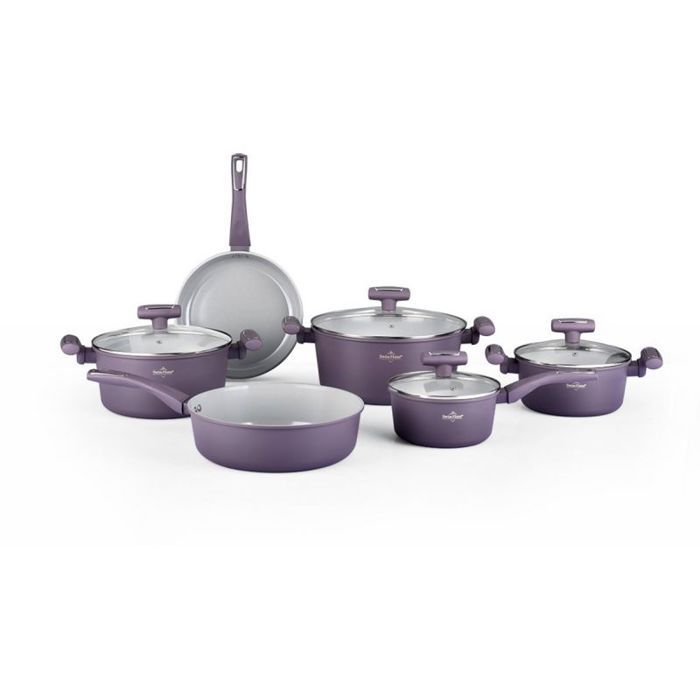 Batterie de Cuisine - SWISS HAUS - SH-GC3010T - 10 pièces - Tous feux dont induction - Taupe Violet