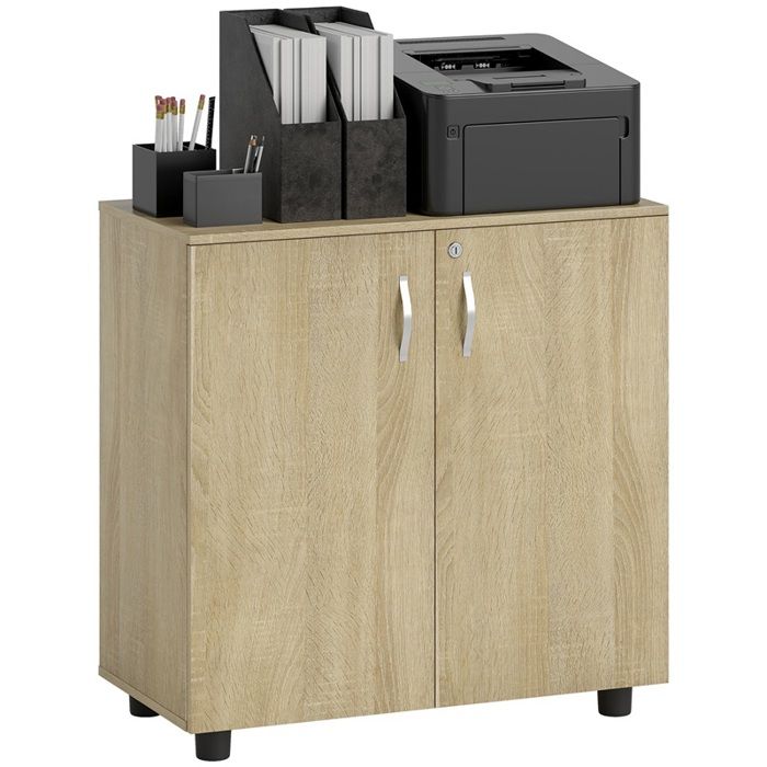 Armoire bureau 2 portes avec serrure étagère 80x40x80 cm chêne