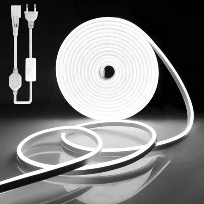 2M Ruban LED220V Blanc Froid Bandeau LED Lumineuse Flexible 120 LED/MPVC Découpable Etanche IP65 Néons Bande pour Intérieur