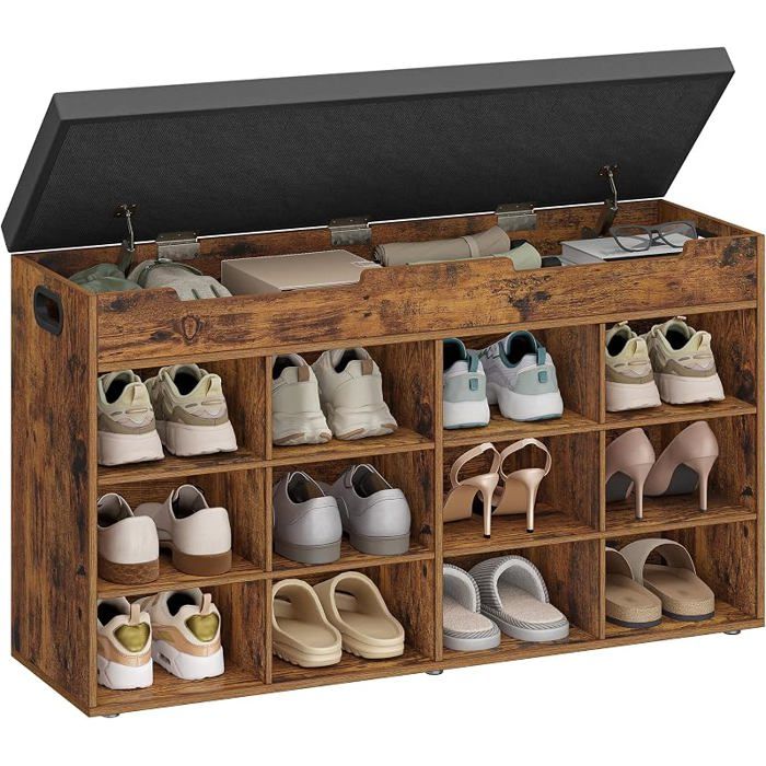 Banc à Chaussures avec Siège 12 Compartiments Brun Banc avec Espace de Rangement 30 x 100 x 55 cm Convient pour Salon Entrée