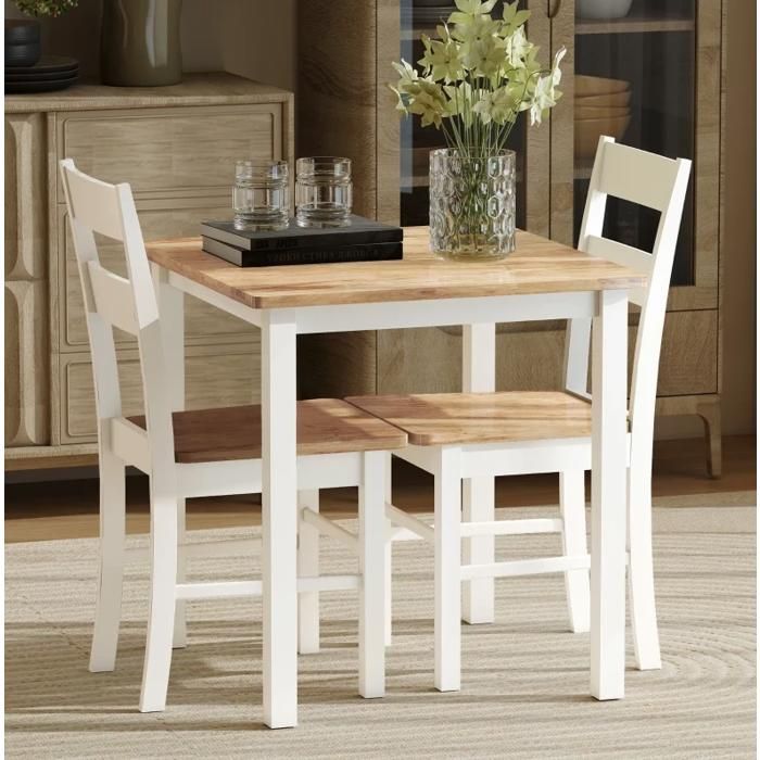 Chaise de cuisine lot de 2 – bois dhévéa – dossier à barreaux courbés – blanc