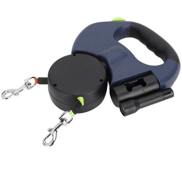 Laisse Double Enrouleur Automatique pour 2 Chiens & Chats - Corde de Traction Extensible Retractable Réflechissante Harnais