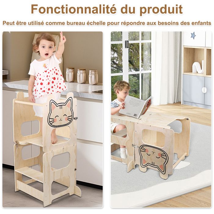 OHMG-Tour Dapprentissage-Tabouret Descalade-Capacité De Charge De 50 Kg-Planche À Dessin-Peut Servir De Table-Chat-Primaire
