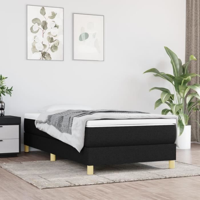 Sommier tapissier - AKOZON - 90x190 cm - Tissu noir - 1 place - Lattes en contreplaqué