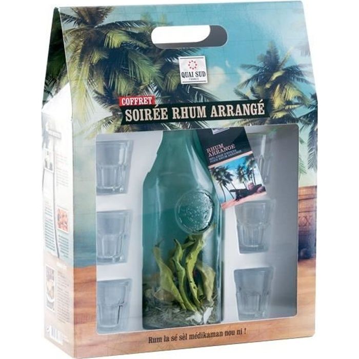 Boîte à carafe avec mélange pour rhum arrangé et 6 verres à shot