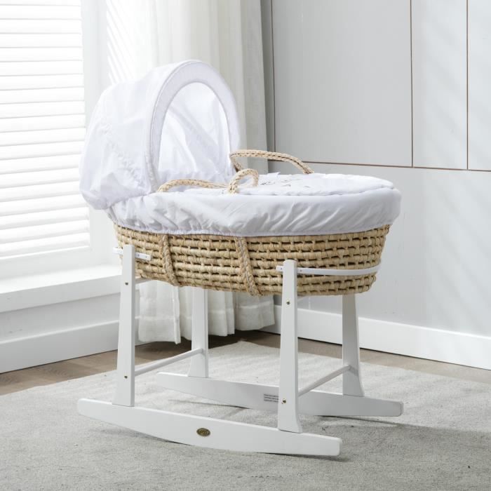 Mcc Ensemble Couffin En Palmier Naturel Avec Matelas Habillage Et Pied De Couffin A Bascule Blanc Achat Vente Couffin Et Support Cdiscount