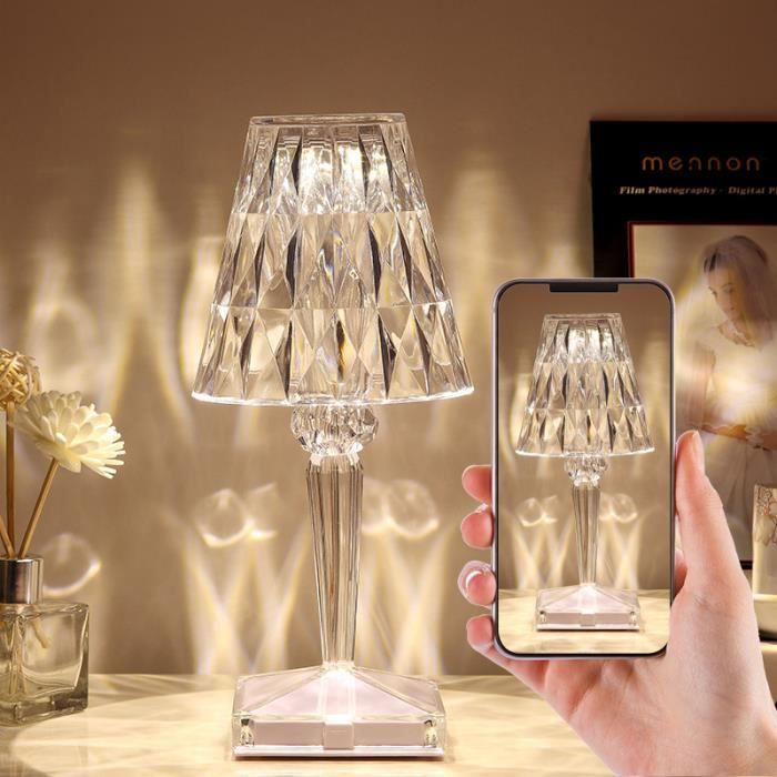Lampe de table en cristal diamant, lampe de chevet rechargeable à  interrupteur tactile, lampe de table pour restaurant et café