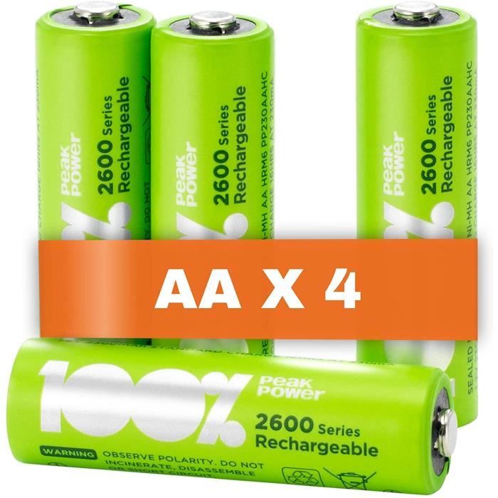 4 Piles rechargeables AA - haute capacité 2600mAh
