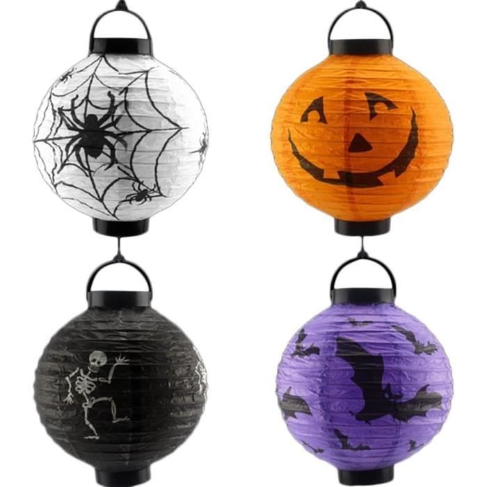 Lot De 4 Lanternes En Papier D'Halloween Avec Motifs D'Halloween - 20 Cm - Pour Halloween, Fête
