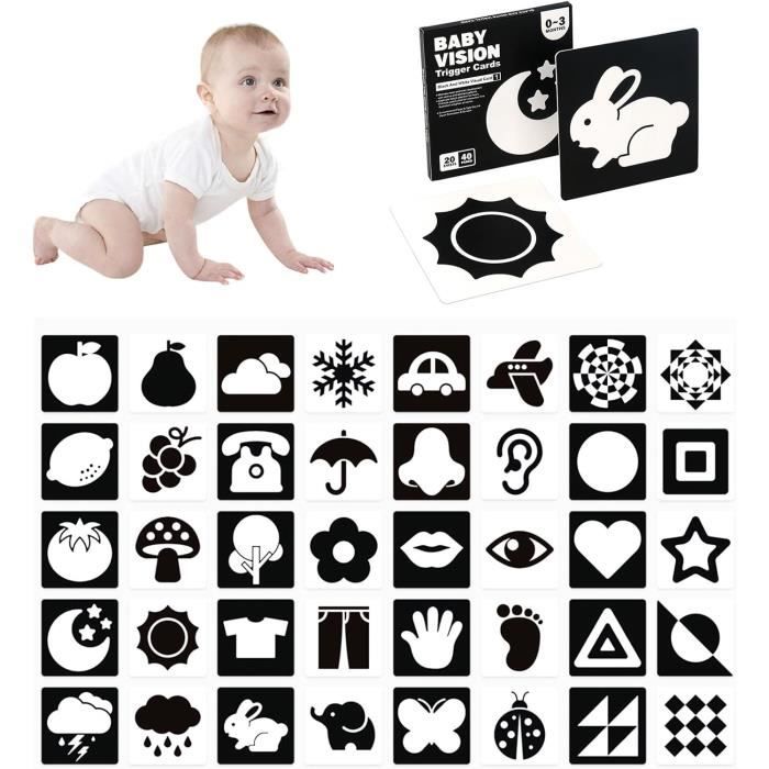 Carte Flash pour Bébé à Contraste élevé, Cartes D'activités d'apprentissage  par Stimulation Visuelle,pour Bébé de 6à 12 Mois,20 pcs