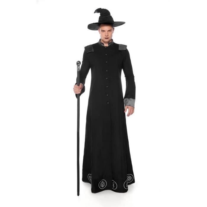 Noir - M - Costume de Magicien Noir pour Homme Adulte, Robe de Sorcier  Noir, Cosplay de Prêtre Religieux, Pou - Cdiscount