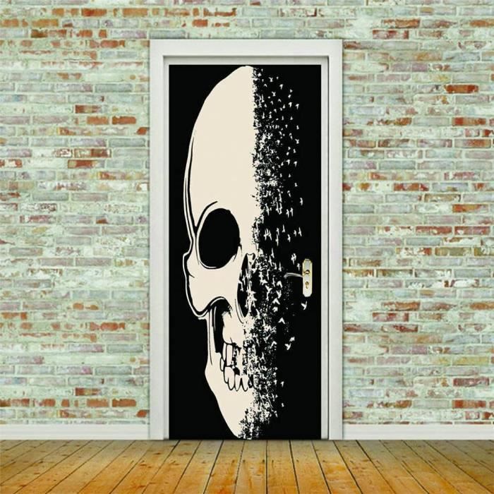 Sticker Porte 3D Trompe L'Oeil Effet Diamant Argent - Autocollant Mural PVC Imperméable 77x200cm Pour Décoration Intérieure