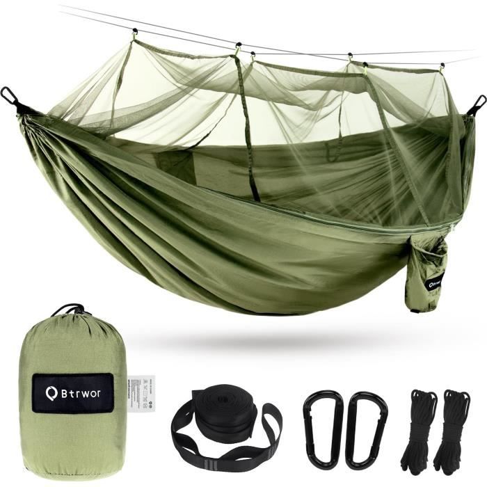 Hamac de camping, double hamac moustiquaire, parachute léger, hamac portable d'extérieur (couleur : vert) (vert armée