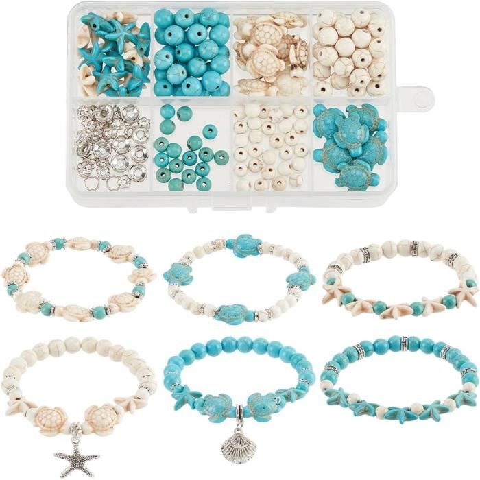 Kit DIY Bijoux 159 Pièces - Perles Fleurs Frangipanier, Tortues, étoiles De Mer - Thème Plage Hawaïen - Pour Bracelets - Cadeau Créatif Adulte